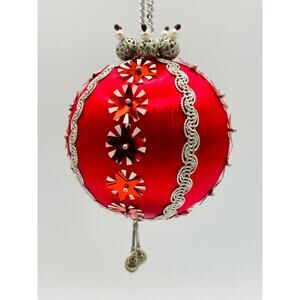 Vintage Handmade Silk/Satin Push Pin Ornament Jeweled Beaded Sequins